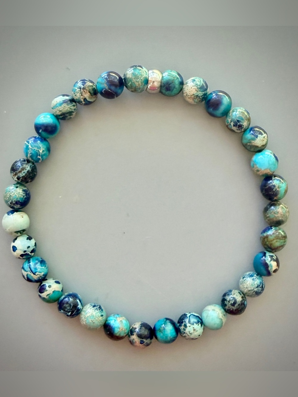 Blue Sea Sediment Jasper Handcrafted Bead Bracelet